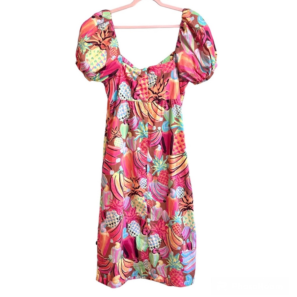 NWT FARM Rio Fruit Salad puff sleeve midi dress, size XL - Picture 3 of 13